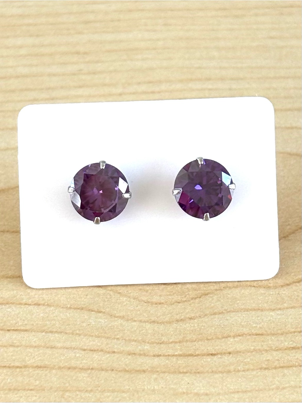 Purple Cz Sterling Silver Stud Earrings 8mm